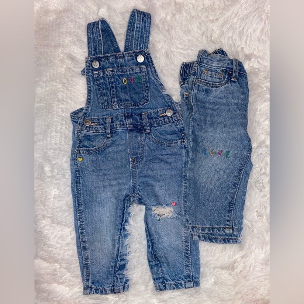 Baby Girl Size 6-12 Months Denim Overalls Jumper Denim Jeans Bundle Lot